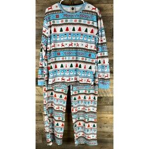 Merry Moments Womens/Mens Sz L Merry Bright  2 Pc Soft Pajama Set